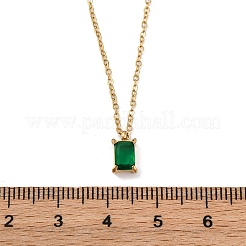 304 нержавеющая сталь папоротниково-зеленый горный хрусталь прямоугольный кулон ожерелье кабель цепь NJEW-U026-01G