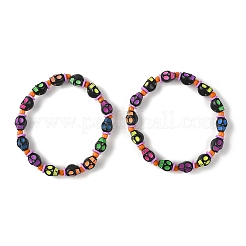 Bracelets extensibles en perles acryliques à motif de crâne d'Halloween&nbsp;BJEW-JB14347-01