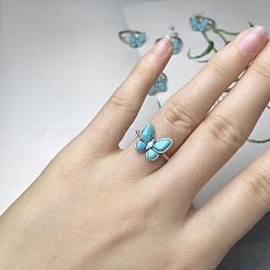 Регулируемое кольцо из искусственной бирюзы с одним кольцом из стерлингового серебра.&nbsp;RJEW-C155-04