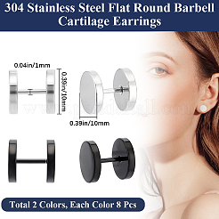 16 шт. 2-х цветные плоские круглые серьги-штанги из нержавеющей стали 304 EJEW-BBC0001-63