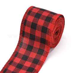 ポリエステル模造リネンリボン  リネンワイヤードエッジリボン  タータン模様  DIYの工芸品について  クリスマス  結婚式  家の装飾  レッド  2-3/8インチ（60mm）  5m /ロール（5.5ヤード/ロール）&nbsp;OCOR-G007-02C