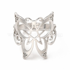 Anello regolabile a forma di farfalla con stella in acciaio inossidabile 304 anti-ossidazione per donna&nbsp;LS-RJEW-B027-08P