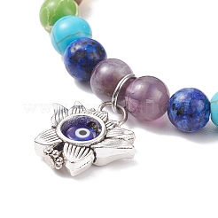 Bracelet extensible en perles rondes en bois naturel et pierres précieuses mélangées&nbsp;BJEW-JB08207