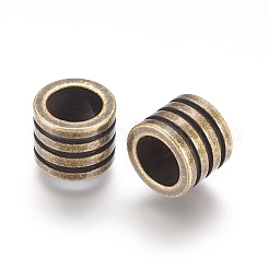 304ステンレススチールビーズ  大穴ビーズ  スジ入りビーズ  コラム  アンティークブロンズ  10x8mm  穴：6.5mm&nbsp;STAS-E144-030AB