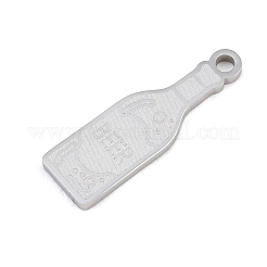 304ステンレスペンダント  ビール瓶チャーム  ハンドポリッシュ  ステンレス鋼色  23x7x1.4mm  穴：1.8mm&nbsp;SA-CBAE30B-01E-P