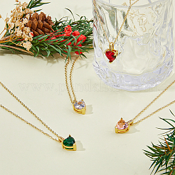 4шт. 4 цвета латуни микропаве кубический цирконий кулон в виде сердца комплект ожерелий&nbsp;NJEW-FI0001-58