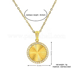 Collane con ciondolo a medaglia rotonda in acciaio inossidabile 304 con micro pavé di zirconi cubici trasparenti&nbsp;WGE37BE-01