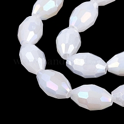 電気メッキジェイド風ガラスビーズ連売り  ライス  ABカラーメッキ  多面カット  ホワイト  8~8.5x5.5~6mm  穴：1~1.2mm  約67~68個/連  21.46~22.24インチ（54.5~56.5cm）&nbsp;GL-N002-01A-C02