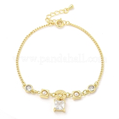 Браслеты с подвесками из латуни с микропаве из прозрачных кубических цирконий для женщин&nbsp;BJEW-C083-01B-G