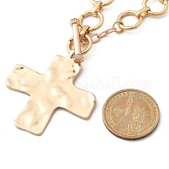 Сплав текстурированный крест подвеска кольцо звено цепи ожерелья для женщин&nbsp;LS-NJEW-B120-03