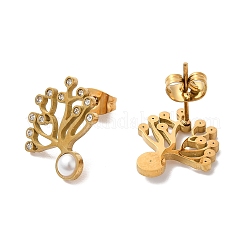 Orecchini a bottone con albero della vita in strass di cristallo con perline di plastica&nbsp;EJEW-E286-09G