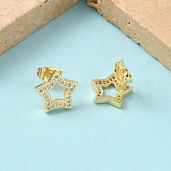 Серьги-гвоздики из латуни с микропаве и прозрачным кубическим цирконием&nbsp;EJEW-Z144-04G