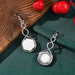 Шестиугольные серьги-подвески из натуральной ракушки EJEW-K298-02P