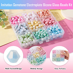 9 нити 9-х цветных антикоррозийных гальванических биконусных стеклянных бусин&nbsp;EGLA-TA0013-27