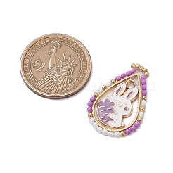 Пасхальная тематика стеклянные бусины каплевидной формы с подвесками в виде кроликов&nbsp;PALLOY-MZ00580-04