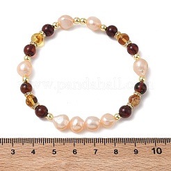 Elastische Armbänder aus natürlichen Süßwasserperlen und Bernstein für Damen&nbsp;BJEW-JB13723