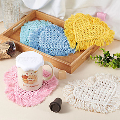 5 шт. 5-х цветные хлопковые коврики для чашек в технике макраме&nbsp;AJEW-MB0001-03