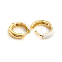ブラスエナメルハギーフープピアス  リング  ゴールドカラー  ホワイト  14x3.5mm  ピン：1mm&nbsp;EJEW-L234-81H-G