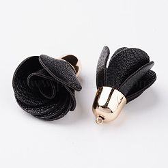 Décorations de pendentif en cuir pu fleur rose&nbsp;CCB-L003-04