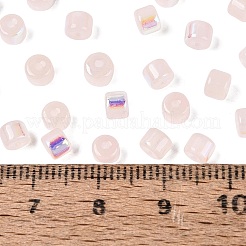 Fgb模造翡翠色ガラスシードビーズ  虹メッキ  丸い穴  バレル  ミスティローズ  4x3.5mm  穴：0.9~1mm  約3750個/ポンド&nbsp;SEED-Q040-07A-C02