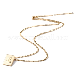 Collier pendentif rectangulaire en acier inoxydable avec lettre initiale pour hommes et femmes&nbsp;NJEW-E090-01G-26