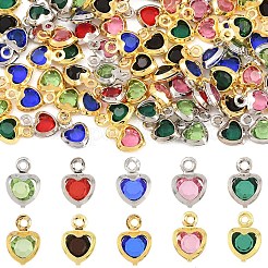 50 шт. 5-цветная подвеска в форме сердца с покрытием из латуни и стекла&nbsp;KK-YW0004-09G