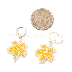 Серьги-гвоздики с застежкой-рычагом из нержавеющей стали 304 с бусинами в форме листа EJEW-MZ00536-01