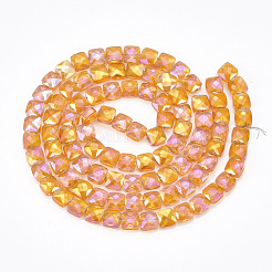 電気メッキガラスビーズセット  多面カット  正方形  ダークオレンジ  6.5x6.5x4mm  穴：1mm  約100個/連  23.62~25.1インチ（60~63.7cm）&nbsp;EGLA-S176-02-B03