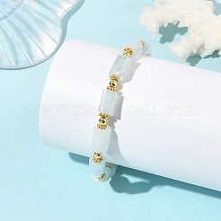 Pulseras elásticas con cuentas de aguamarina natural facetada y hematita sintética no magnética.&nbsp;BJEW-JB14179