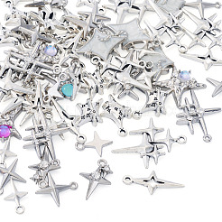 64pcs10スタイルチベットスタイル亜鉛合金ペンダント  スターのチャーム  アンティークシルバー＆プラチナ  14.5~25x9~20x1.5~5mm  穴：1.2~1.8mm&nbsp;FIND-TA0009-14