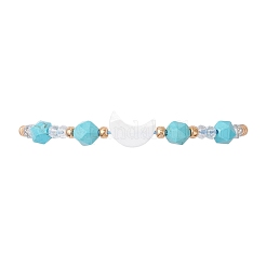 Bracelets à breloque lune en turquoise synthétique et coquillage d'eau douce naturel&nbsp;BJEW-MZ00303-01