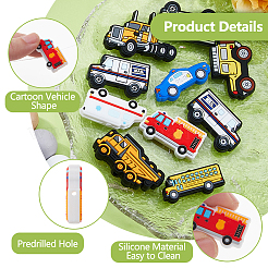 18 pièce 9 styles de perles focales en silicone de qualité alimentaire écologiques pour véhicules de dessin animé&nbsp;SIL-HS0001-04