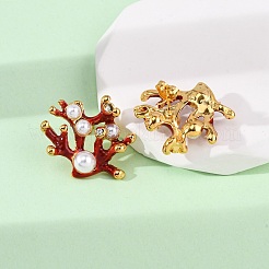 Серьги-гвоздики из нержавеющей стали 304 с эмалированным покрытием в форме коралла&nbsp;EJEW-L304-11G