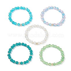5шт. 5-цветные растягивающиеся браслеты из стеклянных бусин с эффектом кракле BJEW-MZ00202