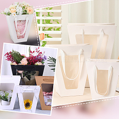 Трапециевидные бумажные подарочные сумки с цветами и пластиковым видимым окном ABAG-WH0045-25C