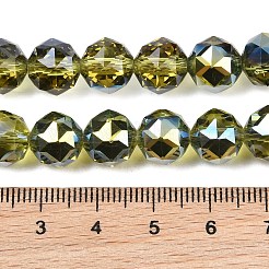 透明電気メッキガラスビーズ連売り  多面カット  ラウンド  ダークオリーブグリーン  9.5~10mm  穴：1.2mm  約59個/連  22.05''（56センチメートル）&nbsp;EGLA-N002-34C-B16