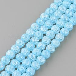 Granos de cuarzo crujido sintético hebras, redondo, teñido, luz azul cielo, 10mm, agujero: 1 mm, aproximamente 40 pcs / cadena, 15.7 pulgada
