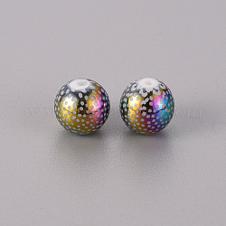 Electroplate Glass Beads, Round with Pattern, Multi-color Plated, 10mm, Hole: 1.2mm