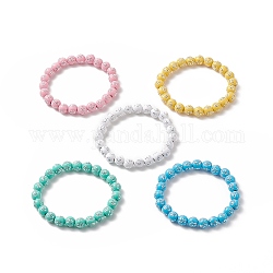 Acrylic Round with Cross Beaded Stretch Bracelet for Kids, Mixed Color, Inner Diameter: 2 inch(5cm)