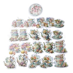 20 pz romantico fiore tazza da tè e pentola adesivi decorativi impermeabili autoadesivi in pvc, per scrapbooking diy, azzurro, 65~84x73~85x0.2mm