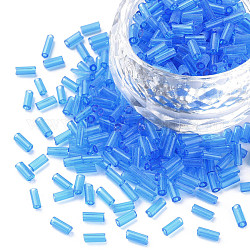 Transparente Glasstiftperlen, Rundloch, Verdeck blau, 3~8x2 mm, Bohrung: 0.7 mm, ungefähr 450g / Pfund