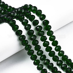 Chapelets de perles en verre, facette, rondelle, vert foncé, 10x8mm, Trou: 1mm, Environ 65~66 pcs/chapelet, 20.8~21.2 pouce (53~54 cm)