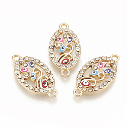 Alloy Rhinestone Links connectors, with Enamel, Oval with Evil Eye, Light Gold, 26x13.5x2.5mm, Hole: 1.8mm
