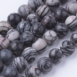 Natur netstone runde Perlen Stränge, schwarzer Seidenstein, 8~8.5 mm, Bohrung: 1 mm, ca. 45~47 Stk. / Strang, 14.9 Zoll (38 cm)