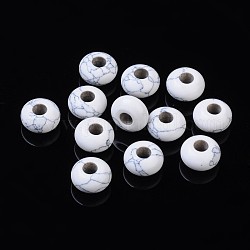 Gemstone European Beads, Natural Howlite, Large Hole Beads, No Metal Core, Rondelle, White, about 14mm in diameter, 8mm thick, hole: 5mm
