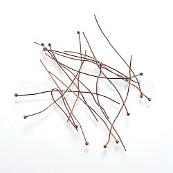 50Pcs Red Copper Plated Brass Ball Head Pins, for DIY Beading Charm Making, Size: about 0.5mm thick, 50mm long, head: 1.5mm