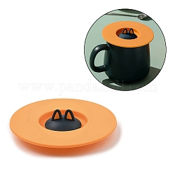 Silicone Cup Lids, Flat Round with Lovely Cat Flexible Cup Covers for Mug, Teapot, Sandy Brown, 100x26mm, Fit for 50mm Caliber Cups