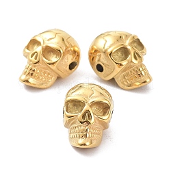 Revestimiento iónico (ip) 304 perlas de acero inoxidable, cráneo, dorado, 14x9.5x9mm, agujero: 1.6 mm