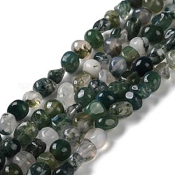 Chapelets de perles en agate mousse naturelle, pépites, pierre roulée, 4~7x4~6.5x4~6.5mm, Trou: 0.7mm, 15.47'' (39.3 cm)