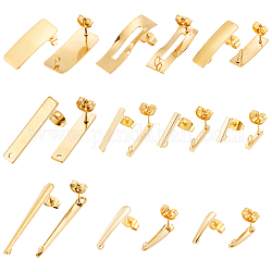 arricraft 16 Pcs Earrings Posts,8 Styles Rectangle Earring Pin Studs with Butterfly Earring Backs 304 Stainless Steel Stud Earring Findings for DIY Earring Making Supplies Golden